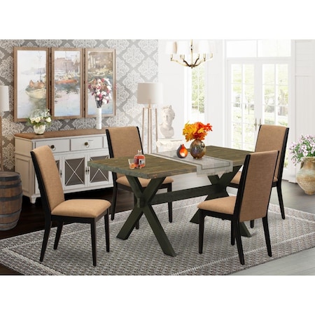 East West Furniture 5 Piece X-Style Beautiful Kitchen Table Set - Wire Brushed Black X676LA147-5